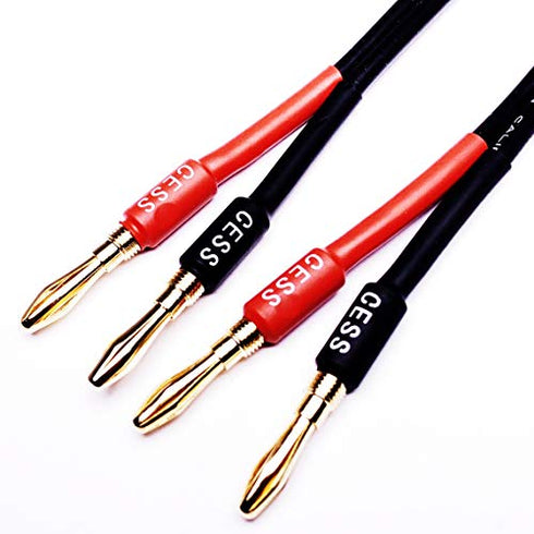 CESS-020 1/4 Inch TS to Dual Banana Plug Speaker Adaptor, 6 Inch - Mono 6.35mm Female Jack to Banana Cable - 2 Pack