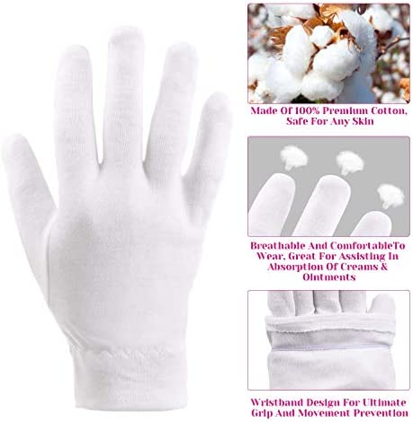 100 Percent Cotton Gloves for Dry Hands Eczema, Selizo 10 Pairs White Cotton Gloves for Women Dry Hands Moisturizing Cosmetic Sensitive Irritated Skin Spa