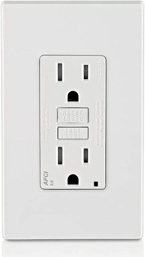 Leviton AFTR1-W 15-Amp, 120-Volt SmartlockPro Outlet Branch Circuit Arc-Fault Circuit Interrupter (AFCI) Receptacle, Wallplate Included, White