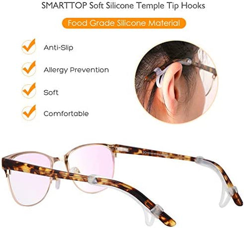 SMARTTOP Eyeglasses Ear Grips Sleeve-Upgrade anti-slip Silicone Eyeglasses Temple Tips Sleeve Retainer-Sleeve with Hook design-Soft and comfort Glasses Ear hooks 6Pairs (WHITE)