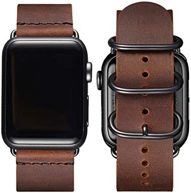 Vintage Leather Bands Compatible with Apple Watch Band 38mm 40mm 41mm 42mm 44mm 45mm 49mm,Genuine Leather Retro Strap Compatible for Men Women iWatch Ultra SE Series 8/7/6/5/4/3/2/1(Brown/Black)