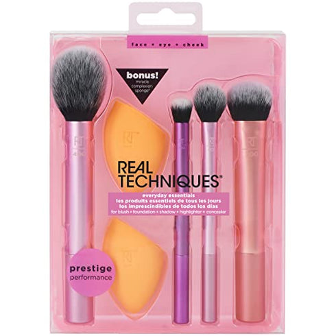 Real Techniques Makeup Brush Set with 2 Sponge Blenders, Multiuse Brushes, For Eyeshadow, Foundation, Blush, Highlighter, and Concealer, 6 Piece Makeup Brush Set