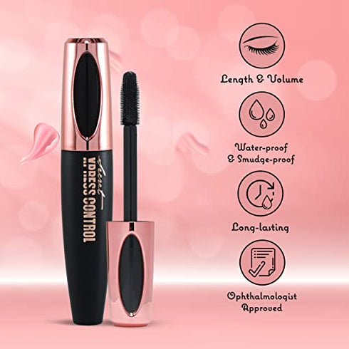 Secret Xpress Control 4D Silk Fiber Lash Mascara, Lengthening and Thick, Volume, Long Lasting, Waterproof & Smudge-Proof, All Day Full, Long, Thick, Smudge-Proof Eyelashes