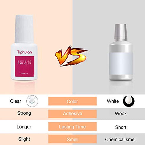 TIPHULAN Brush on Nail Glue for Press on Nails - Nail Glue for Acrylic Nails, Quick & Strong False Nails Tip Glue, 4pcs Adhesive Super Nail Bond, Nail Glue Bulk for Nail Tips 7ML/0.24 Fl Oz
