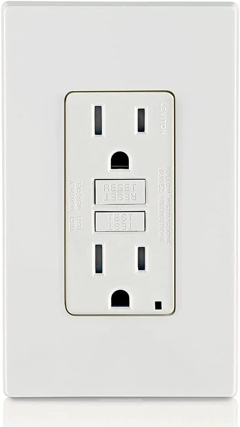 Leviton GFTR1-W Self-Test SmartlockPro Slim GFCI Tamper-Resistant Receptacle with LED Indicator, Wallplate Included, 15-Amp, White, 1-Pack
