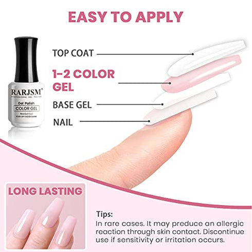 RARJSM Milky Pink Gel Nail Polish LED UV Gel Soak Off Transparent Nude Pink Nail Gel Polish Varnish Nail Art Color 15ML Single Bottle for DIY Home French Manicure