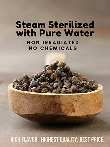 Spicy World Black Peppercorns Whole 1 Pound (16 Oz) - Steam Sterilized Non-GMO Tellicherry Peppercorns for Grinder Refill, Whole Black Peppercorns, Whole Black Pepper, Bulk Pepper Corns Spice Pimienta