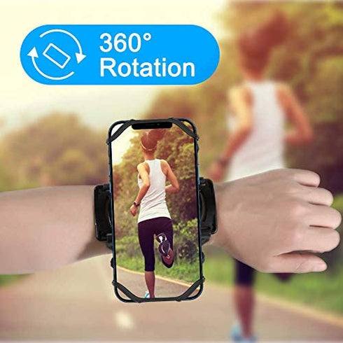 VUP Wristband Phone Holder, 360° Rotatable Forearm Armband for iPhone 14/13/Pro Max/Pro/Mini/12/11/SE 2020/Xs/XR/X/8/7/Plus, Fits All 4-6.7 Inch Smartphones, Great for Hiking Biking Running (Black)