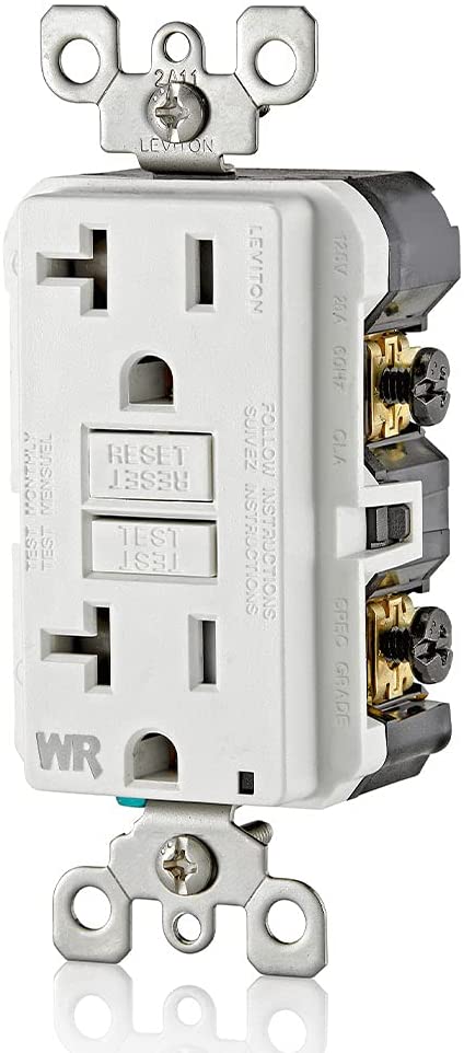 Leviton GFWT2-W Self-test SmartlockPro Slim GFCI Weather-Resistant and Tamper-Resistant Receptacle with LED Indicator, 20-Amp, White
