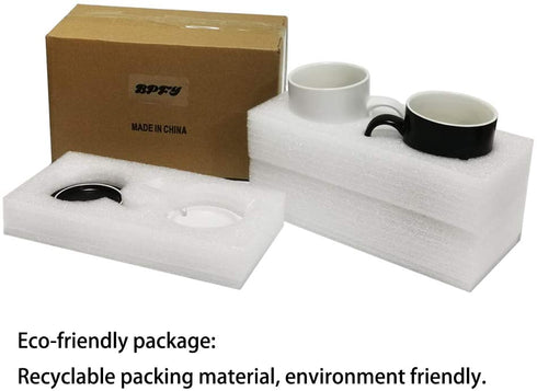 BPFY 16oz Set of 2 Ceramic Coffee Mug with Lid and Spoon, Milk Cup Classic Mug Drinking Cups for Tea, Coffee, Cocoa, Black and White Marriage or Couples (16oz)