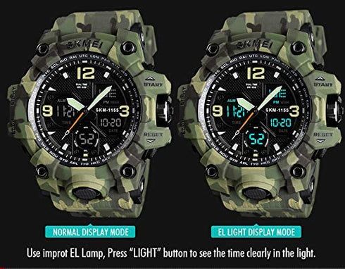 MJSCPHBJK Men's Analog Sports Watch Military Watch Outdoor LED Stopwatch Digital Electronic Watches Large Dual Display Waterproof Tactical Army Watches for Men
