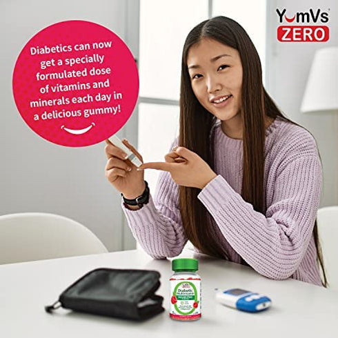 YumVs Diabetic Multivitamin Gummies | Sugar Free Diabetes Supplement Vitamins for Women & Men | Chromium, Thiamine and Magnesium | Natural Raspberry Flavor Chewables - 60 Count