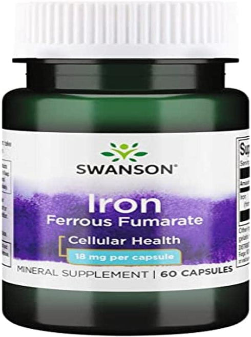 Swanson Iron (Ferrous Fumarate) 18 Milligrams 60 Capsules