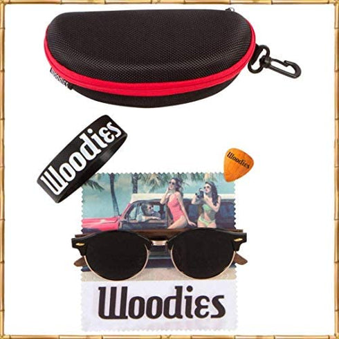 Woodies Polarized Walnut Wood Sunglasses for Men and Women | Black Polarized Lenses and Real Wooden Frame | 100% UVA/UVB Ray Protection