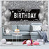 Silver Happy Birthday Banner Backdrop Silver Birthday Party Decorations Black White Balloons Happy Birthday Background Photo Photography Banner for Men Women Birthday Supplies, 72.8 x 43.3 Inch