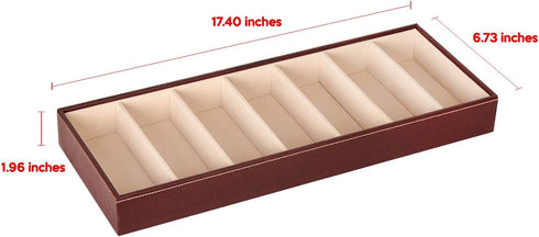 JackCubeDesign 7 Compartments Sunglasses Organizer, Leather Eyelgass Storage Tray Box for Table Desk Drawer (Brown, 17.4 x 6.7 x 1.97) - MK378B
