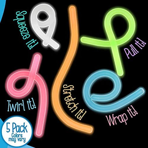 IMPRESA 5-Pack Glow in The Dark Original Monkey Noodle Stretchy String Fidget / Sensory Toys (BPA/Phthalate/Latex-Free) - Stretches from 10 Inches to 8 Feet!