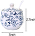 Ceramic Blue and White Flower Sugar Salt Pepper Storage Jar with Lid Spoon