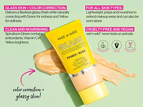 Wet n Wild Prime Focus Glass Skin Correct Primer, Bright Crystal Finish, Yellow