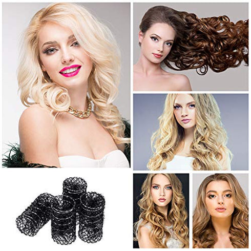 20 Pieces Hair Styling Brush Roller Hair Curler Roller Hair Mesh Roller and 20 Pieces Plastic Roller Picks for Women Girls Hair Styling (2.5 x 1.4 Inch,Black)