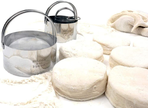 HULISEN Biscuit Cutter Set (3 Pieces/Set), Stainless Steel Round Cookies Cutter with Handle, Professional Baking Dough Tools, Gift Package