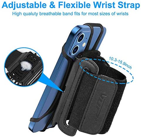VUP Wristband Phone Holder, 360° Rotatable Forearm Armband for iPhone 14/13/Pro Max/Pro/Mini/12/11/SE 2020/Xs/XR/X/8/7/Plus, Fits All 4-6.7 Inch Smartphones, Great for Hiking Biking Running (Black)