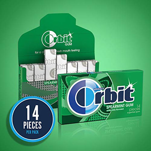 ORBIT Gum Spearmint Sugarfree Chewing Gum, 14 Pieces (Pack of 12)