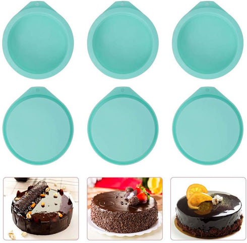 6-Pack Silicone Cake Molds 4 Inch Round Silicone Cake Pans Green Baking Pan Set Silicone Baking Mold DIY Rainbow Cakes and Round Resin Coaster Molds, 0.8 Inch Deep (Green)