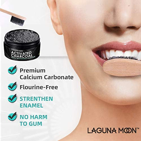 100% Organic Activated Charcoal Teeth Whitening Powder with Bamboo Toothbrush - 50g Natural Coconut Charcoal, Effective Teeth Stain Remover and Toothpaste Alternative - Safe for Gums Or Enamel, Vegan