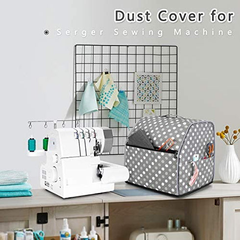 Luxja Serger Machine Cover with Storage Pockets, Serger Cover for Most Standard Sergers, Overlock Machine Cover (Compatible with Singer and Brother Serger Machine), Gray Dots