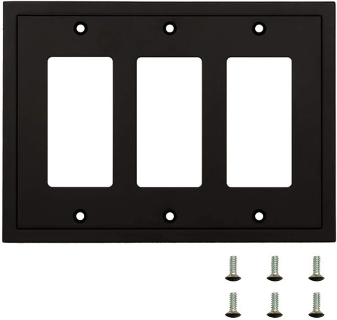 Modern Edge Decorative Wall Plate Switch Plate Outlet Cover, Durable Solid Zinc Alloy (Triple Decorator, Matte Black)