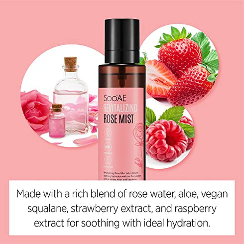 Soo'AE Revitalizing Rose Mist, Hydrating face Mist Spray with Rose Water Net 6.76 fl. Oz. / 200 ml, 1 Count - Alcohol Free Toner Facial Mist