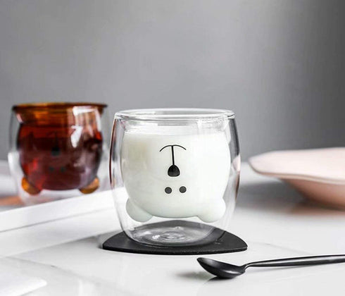 Cute Mugs Bear Tea Coffee Cup Milk Couple Double Wall Glass Mugs Funny Valentine's Day Birthday Gifts for You