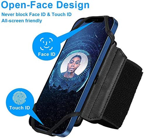 VUP Wristband Phone Holder, 360° Rotatable Forearm Armband for iPhone 14/13/Pro Max/Pro/Mini/12/11/SE 2020/Xs/XR/X/8/7/Plus, Fits All 4-6.7 Inch Smartphones, Great for Hiking Biking Running (Black)