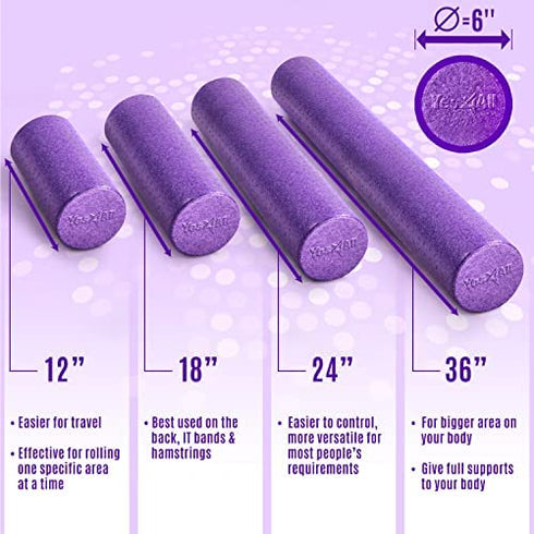 Yes4All EPP Exercise Foam Roller – Extra Firm High Density Foam Roller – Best for Flexibility and Rehab Exercises (12 inch, Purple)