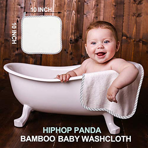 HIPHOP PANDA Hypoallergenic Bamboo Baby Washcloths - 2 Layer Ultra Soft Absorbent Bamboo Towel - Newborn Bath & Face Towel - Washcloths for Delicate Skin - Boy Girl Shower Gift (Gray Stripe, 6 Pack)