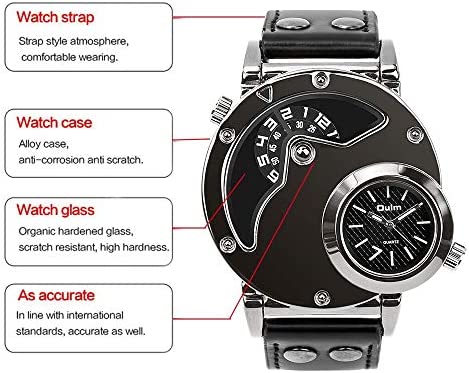 MJSCPHBJK Men's Unique Analog Watch, Waterproof Fashion Dress Quartz Wrist Watch with Dual Dial Cool Design Leather Band Dual Time Watches