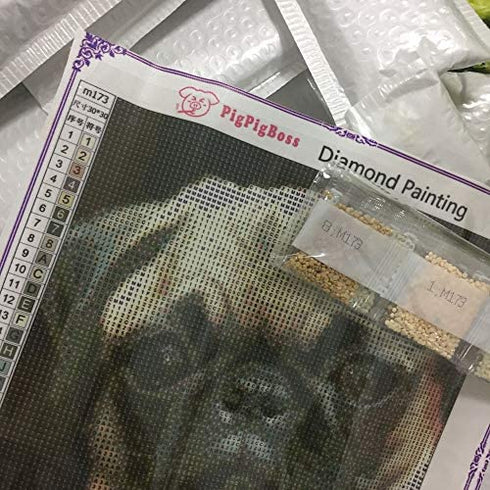 Pug Full Diamond Painting Kits - pigpigboss 5D Full Diamond Painting by Numbers - Pug Diamond Dots Kit Dog Diamond Painting Arts Crafts Kit for Adult Kid Dog Lovers (11.8 x 11.8 inches)