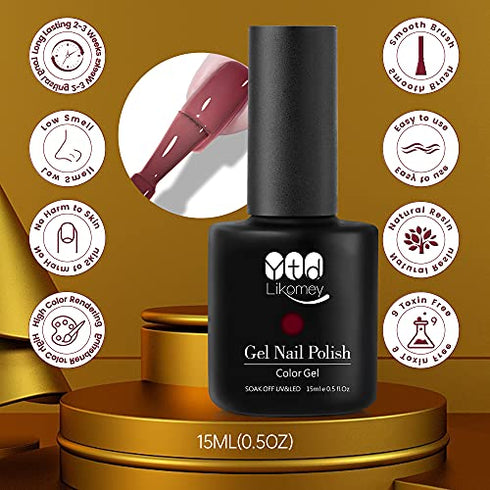 YTD Likomey Color Changing Gel Nail Polish,15ml Burgundy Red Translucent Nude Pink Mood Temperature Change Colors Thermal Winter UV Manicure Gel