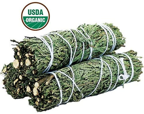 Cedar Smudge Sticks 3 Pack for Cleansing House, Meditation, Yoga, Negative Energy Cleanse, and Smudging with Starter Guide | 4 Inch Organic Cedar Sage Bundles