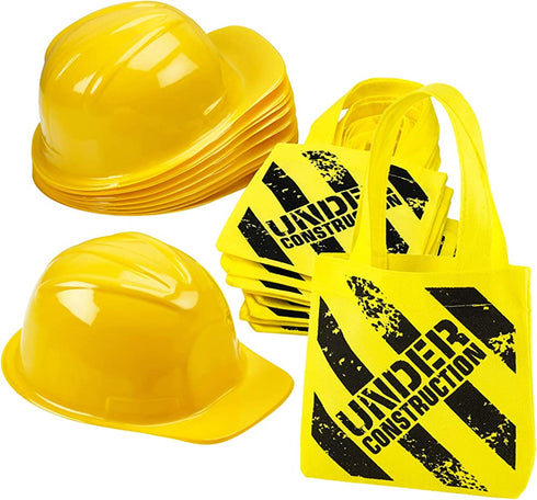 Construction Birthday Party Supplies - (24 Pack) Construction Party Hat & Mini Tote Bag Supplies - (12) Yellow Toy Hats and (12) Under Construction Goodie Bags