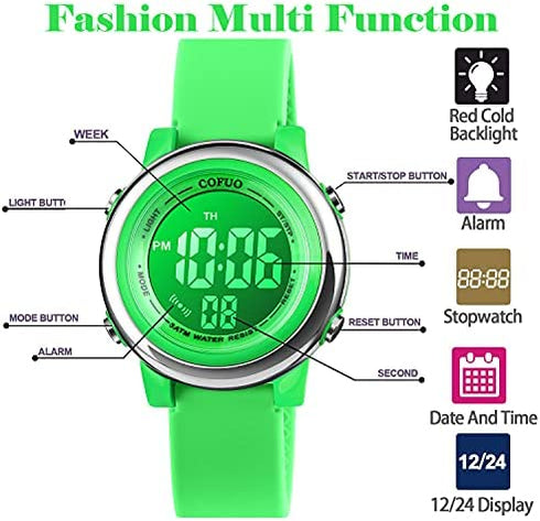 Kids Digital Sport Waterproof Watch for Girls Boys, Kid Sports Outdoor LED Electrical Watches with Luminous Alarm Stopwatch Child Wristwatch