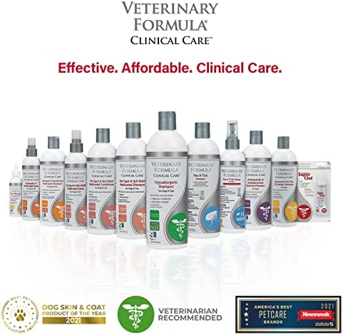 Veterinary Formula Clinical Care Hypoallergenic Shampoo for Dogs and Cats, 16 oz – No Harsh Ingredients – Fragrance-Free Pet Shampoo for Allergies and Sensitive Skin, Promotes Healthy Skin and Coat