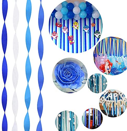 Blue Crepe Paper Streamers 8 Rolls 656 ft Crepe Paper Decorations for Birthday Party, Baby Shower or Reunion (Blue Gradient)
