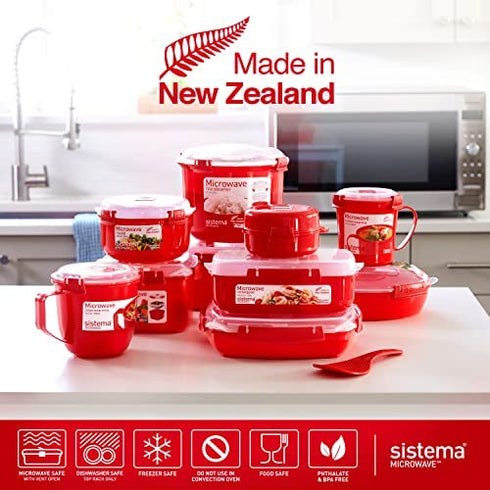 Sistema Microwave Steamer for Cooking Food and Vegetables with Steam Release Vent, Dishwasher Safe, 13.6 Cup, Red