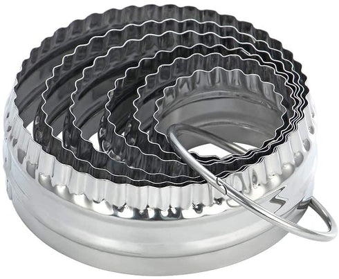SurgeHai Fluted Cookie Cutters- Round Biscuit Cutters Set of 6 Pieces, Double Sided Fluted and Plain Edge Cookie Cutters, Stainless Steel