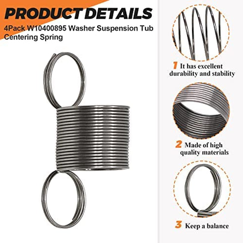 W10400895 Washer Suspension Tub Centering Spring by Beaquicy - Replacement for Ken-more Whirlpool Roper Crosley Washing Machine (4 Pack)