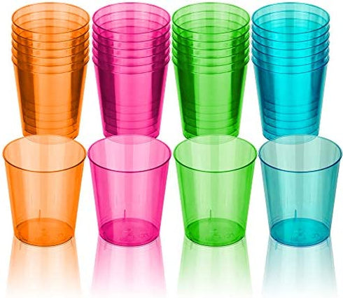 DecorRack 2 Oz Neon Shot Glasses, Plastic Shot Cup, Disposable Party Cups, Mini Cups Shot Glasses (24 Pack)