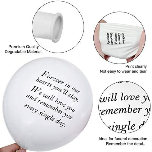 Gejoy 50 Pieces Memorial Balloons Remembrance Balloons White Funeral Balloons and 3 Pieces Balloon Ribbon for Balloon Release, Funeral Decoration