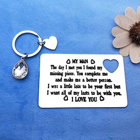 Engraved Wallet Insert Card for Husband Valentines Gift Couple Gifts To My Man Card Keychain Husband Gifts from Wife I Love You Gifts for Husband Boyfriend Christmas Anniversary Birthday Gifts for Men